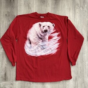 Vintage Natural Wonders Shirt Mens XL Red Polar Bear Graphic Made USA 90s Tee